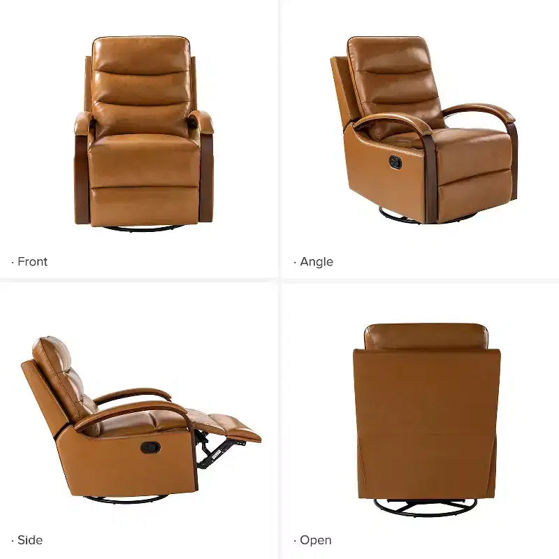 Clemens Genuine Leather Swivel Rocking Manual Recliner with Decorative Curved Arm