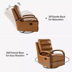 Clemens Genuine Leather Swivel Rocking Manual Recliner with Decorative Curved Arm