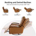 Clemens Genuine Leather Swivel Rocking Manual Recliner with Decorative Curved Arm