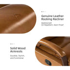 Clemens Genuine Leather Swivel Rocking Manual Recliner with Decorative Curved Arm