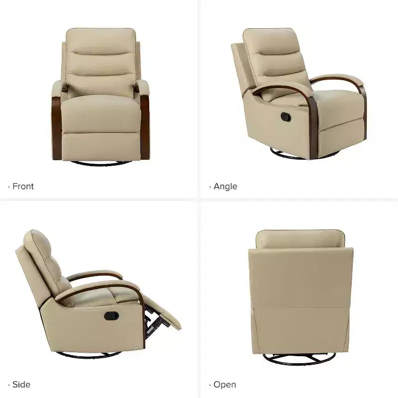 Clemens Genuine Leather Swivel Rocking Manual Recliner with Decorative Curved Arm
