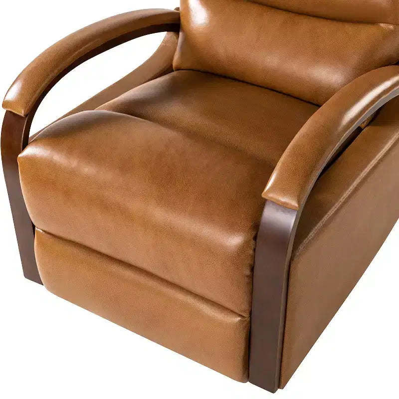 Clemens Genuine Leather Swivel Rocking Manual Recliner with Decorative Curved Arm