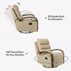 Clemens Genuine Leather Swivel Rocking Manual Recliner with Decorative Curved Arm