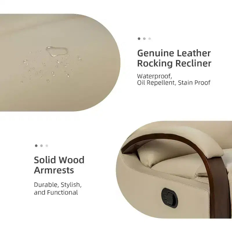 Clemens Genuine Leather Swivel Rocking Manual Recliner with Decorative Curved Arm