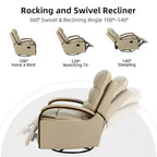 Clemens Genuine Leather Swivel Rocking Manual Recliner with Decorative Curved Arm