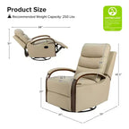 Clemens Genuine Leather Swivel Rocking Manual Recliner with Decorative Curved Arm