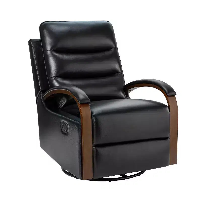 Clemens Genuine Leather Swivel Rocking Manual Recliner with Decorative Curved Arm
