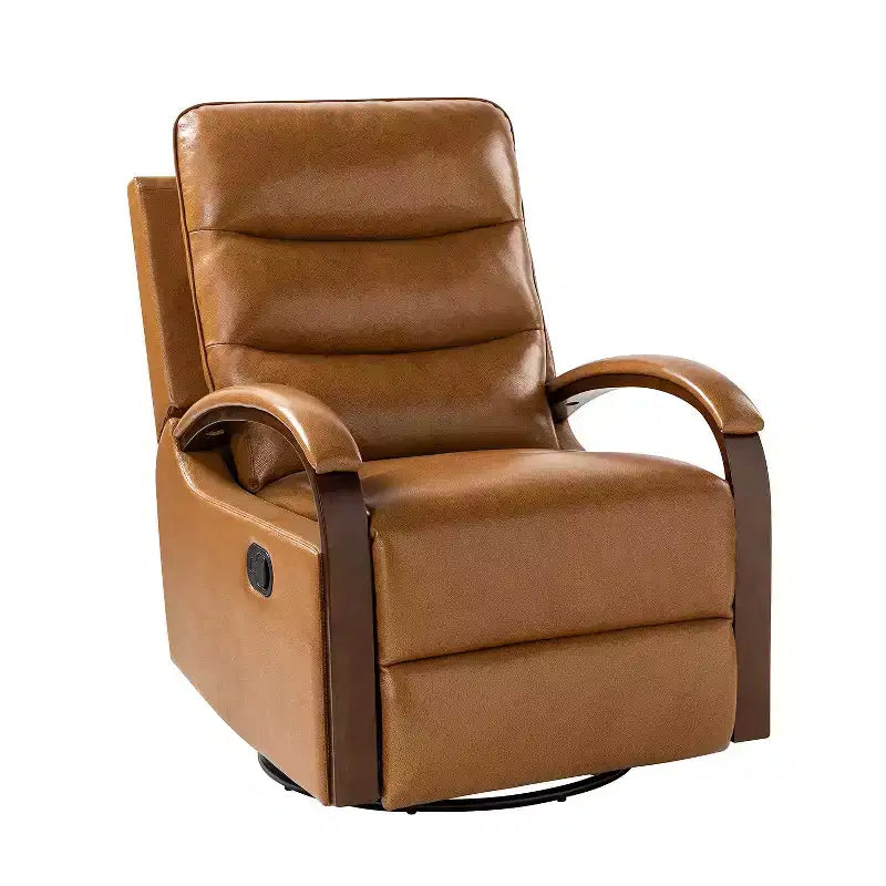 Clemens Genuine Leather Swivel Rocking Manual Recliner with Decorative Curved Arm