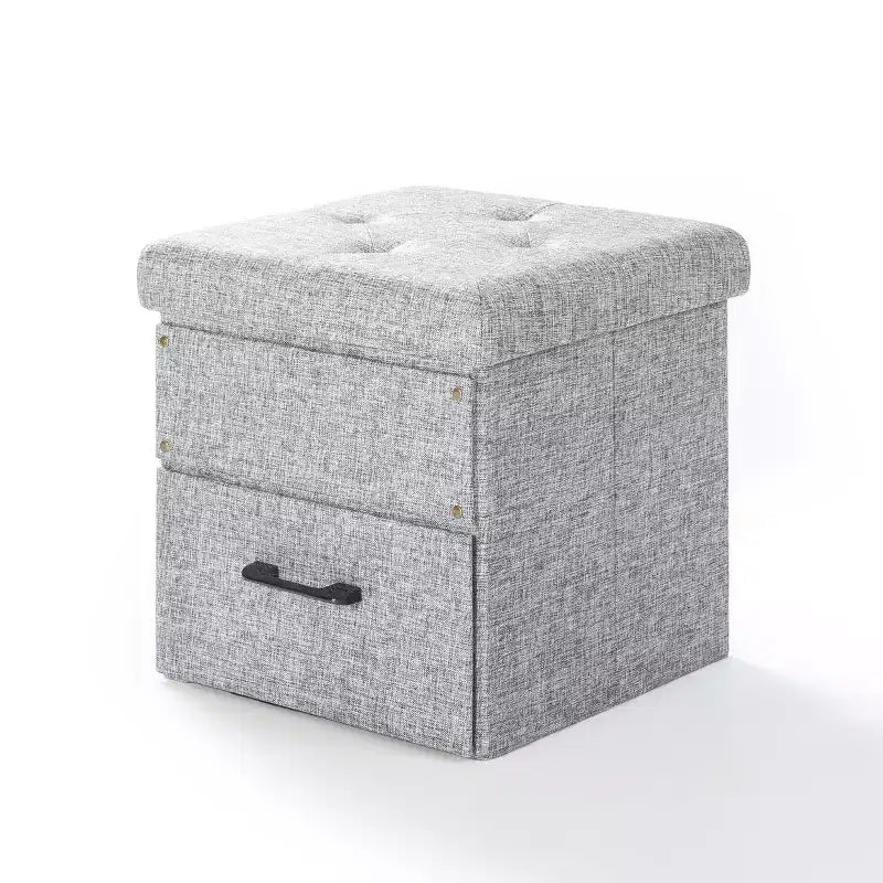 Collapsible Ottoman with Storage Drawer – Cube Footrest and Seat