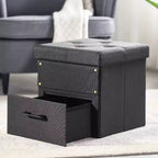Collapsible Ottoman with Storage Drawer – Cube Footrest and Seat