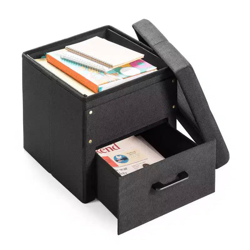 Collapsible Ottoman with Storage Drawer – Cube Footrest and Seat