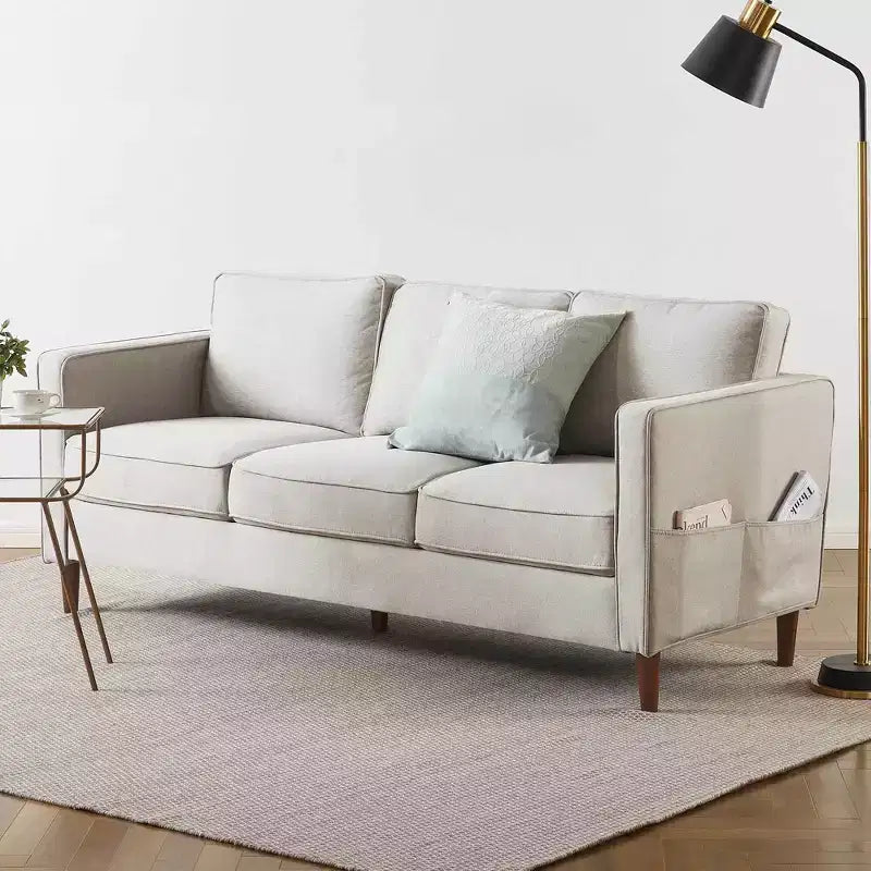 Modern Linen Fabric Sofa with Armrest Pockets