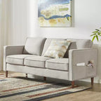 Modern Linen Fabric Sofa with Armrest Pockets
