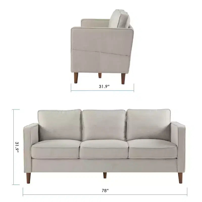 Modern Linen Fabric Sofa with Armrest Pockets