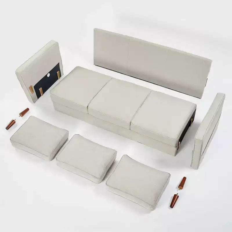 Modern Linen Fabric Sofa with Armrest Pockets